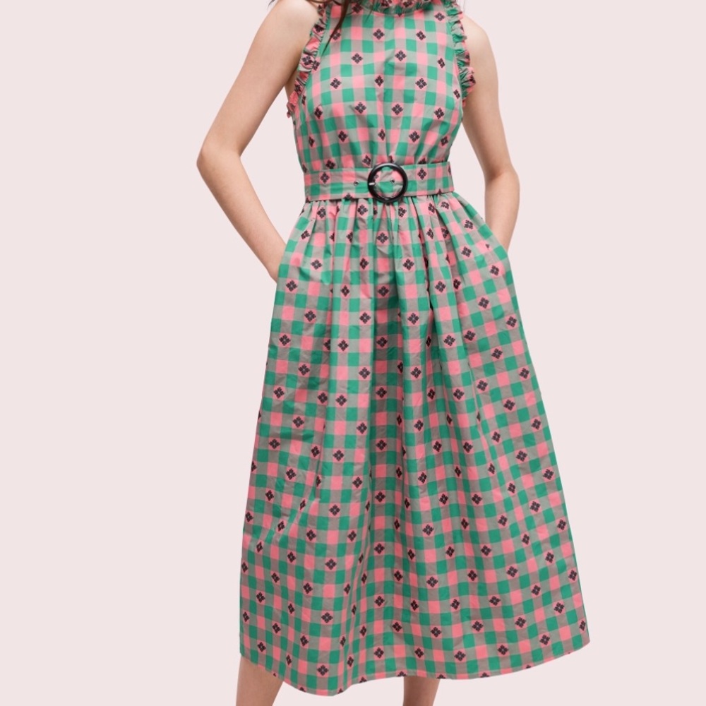 Kate Spade Green Gingham Spade Belted Dress